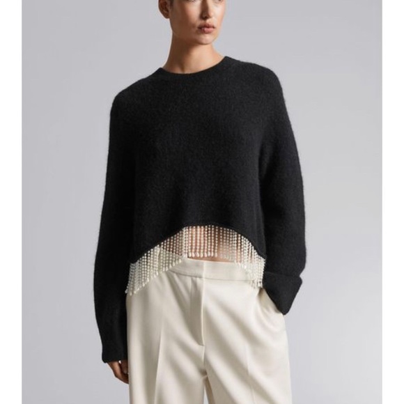 NWT & Other Stories Black Sweater with Pearl fringe - Picture 3 of 6